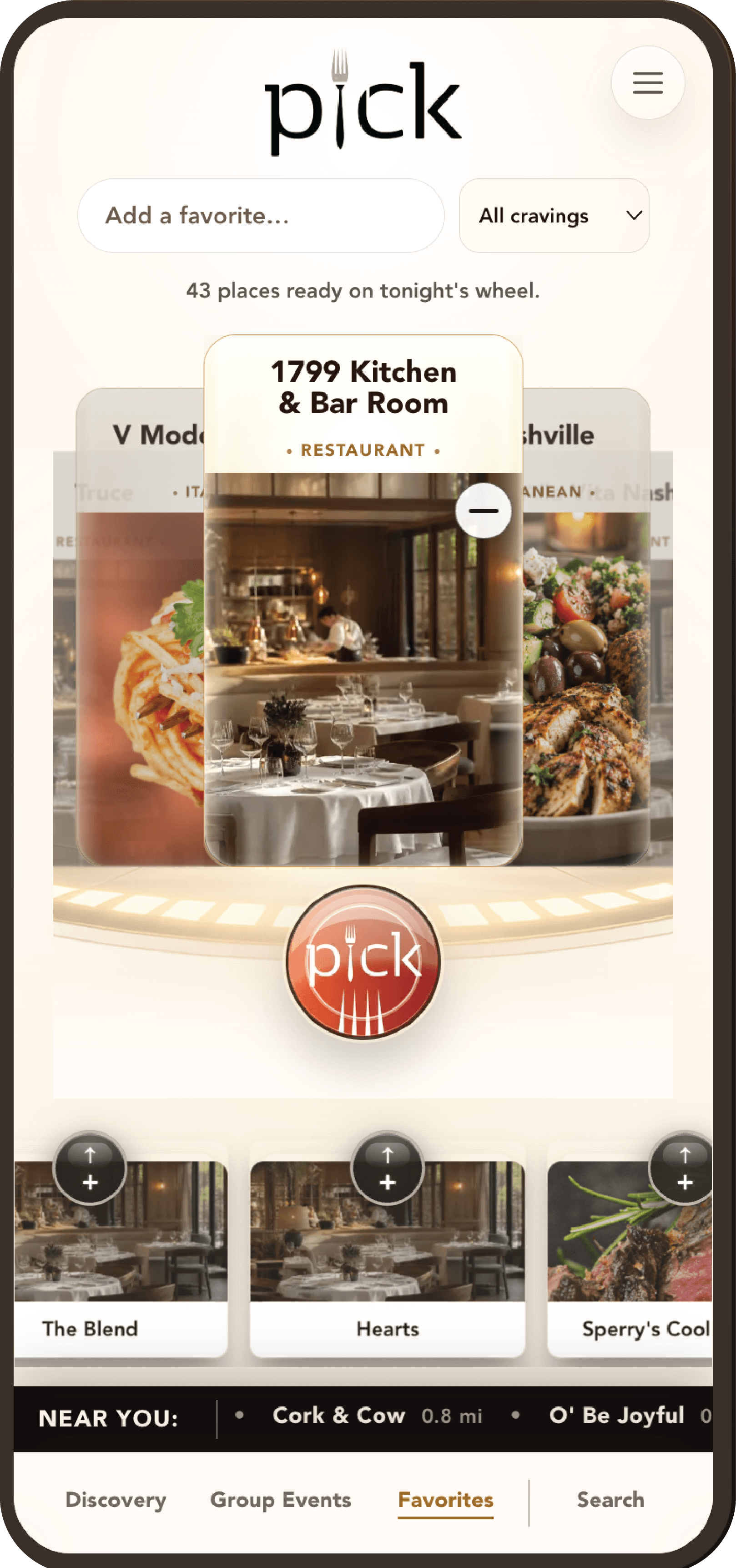 PICK! Favorites with saved restaurants ready for the wheel